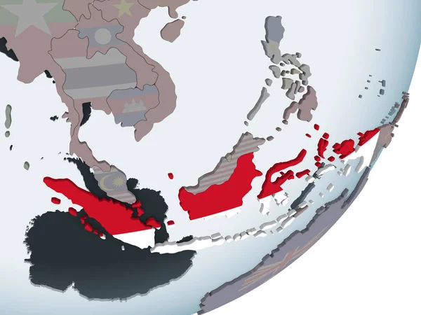 Indonezja Globus Polityczny Flagą Osadzonych Ilustracja — Zdjęcie stockowe