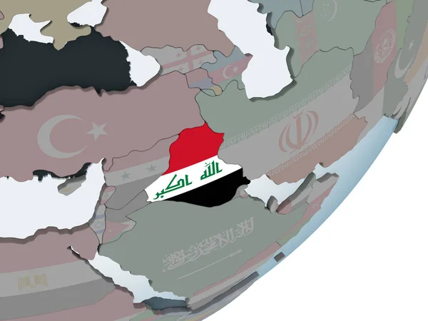 Irak Globus Polityczny Flagą Osadzonych Ilustracja — Zdjęcie stockowe