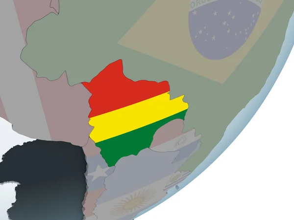 Bolivien Auf Politischem Globus Mit Eingebetteter Flagge Illustration — Stockfoto