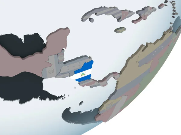 Nicaragua Auf Politischem Globus Mit Eingebetteter Flagge Illustration — Stockfoto