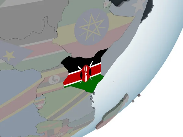 Kenia Politieke Wereldbol Met Ingesloten Vlag Illustratie — Stockfoto