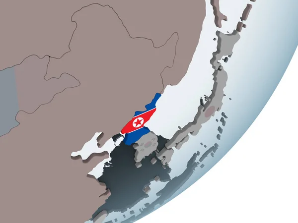 Korea Północna Globus Polityczny Flagą Osadzonych Ilustracja — Zdjęcie stockowe