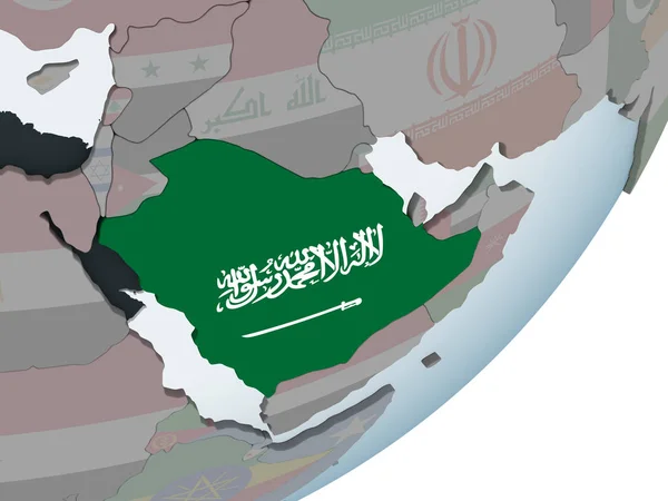 Arabie Saoudite Sur Globe Politique Avec Drapeau Intégré Illustration — Photo