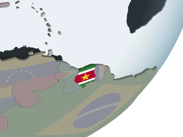 Surinam Globus Polityczny Flagą Osadzonych Ilustracja — Zdjęcie stockowe