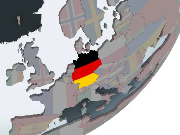 Deutschland Auf Politischem Globus Mit Eingebetteter Flagge Illustration — Stockfoto