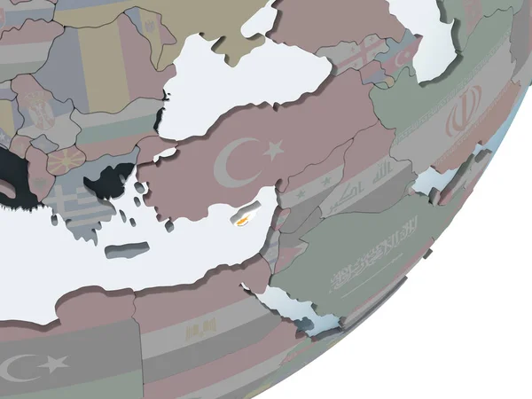 Cipruson Politikai Globe Beágyazott Zászló Illusztráció — Stock Fotó
