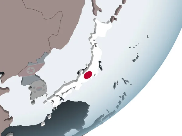 Japan on political globe with embedded flag. 3D illustration.