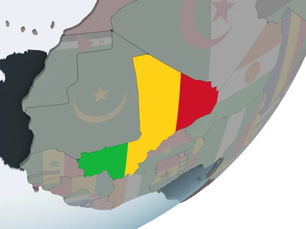 Mali Sur Globe Politique Avec Drapeau Intégré Illustration — Photo