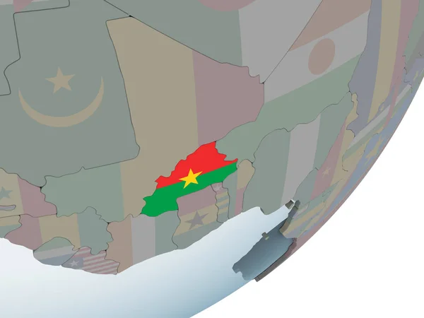 stock image Burkina Faso on political globe with embedded flag. 3D illustration.