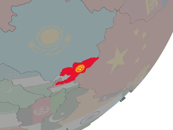 Kyrgyzstan Auf Politischem Globus Mit Eingebetteter Flagge Illustration — Stockfoto