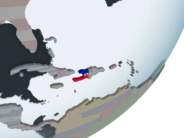 在嵌入式旗政治地球仪上的海地 — 图库照片