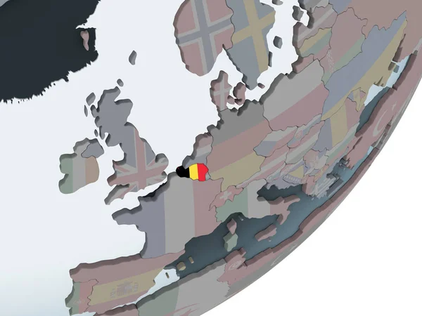 Belgien Politiska Jordglob Med Inbäddade Flagga Illustration — Stockfoto