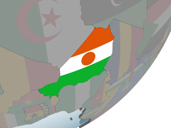 Niger Politikai Globe Beágyazott Zászló Illusztráció — Stock Fotó