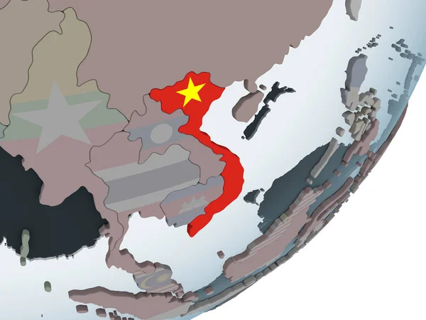Vietname Mundo Político Com Bandeira Embutida Ilustração — Fotografia de Stock