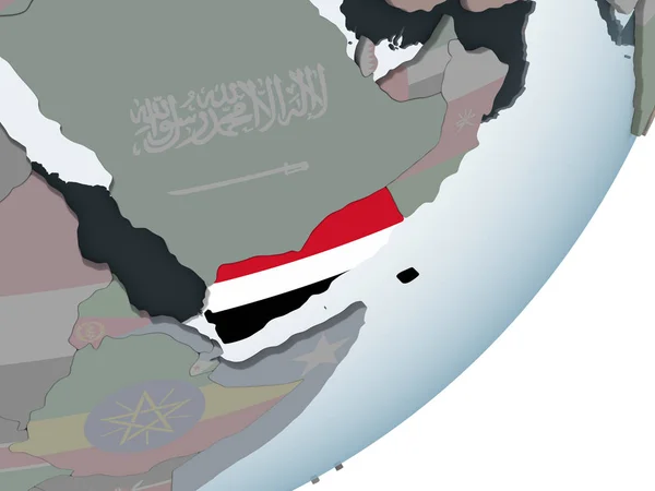 Jemen Auf Politischem Globus Mit Eingebetteter Flagge Illustration — Stockfoto