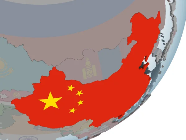 中国政治地球与嵌入式国旗上 — 图库照片