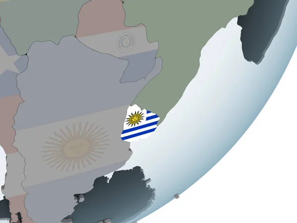 Uruguay Globo Político Con Bandera Incrustada Ilustración —  Fotos de Stock