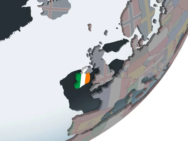 Irland Politiska Jordglob Med Inbäddade Flagga Illustration — Stockfoto