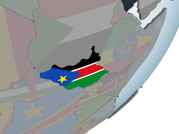 Південний Судан Політичні Глобусом Допомогою Вбудованих Прапор Ілюстрація — стокове фото