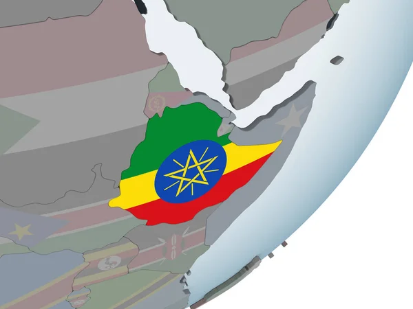 Etiopien Politiska Jordglob Med Inbäddade Flagga Illustration — Stockfoto