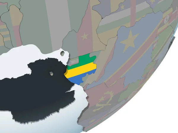 加蓬政治地球与嵌入式国旗上 — 图库照片