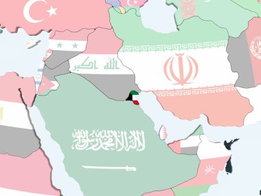 Kuveyt katıştırılmış bayrak ile parlak siyasi dünya üzerinde. 3D çizim.