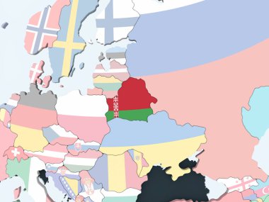 Beyaz Rusya katıştırılmış bayrak ile parlak siyasi dünya üzerinde. 3D çizim.