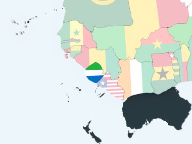 Sierra Leone katıştırılmış bayrak ile parlak siyasi dünya üzerinde. 3D çizim.