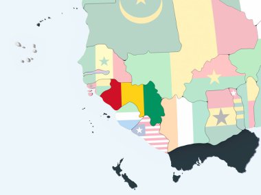 Gine katıştırılmış bayrak ile parlak siyasi dünya üzerinde. 3D çizim.