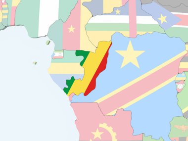 Kongo katıştırılmış bayrak ile parlak siyasi dünya üzerinde. 3D çizim.