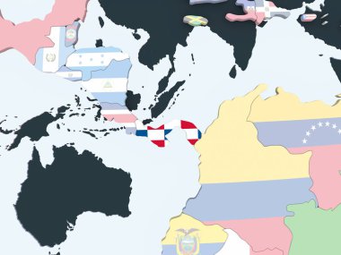 Panama katıştırılmış bayrak ile parlak siyasi dünya üzerinde. 3D çizim.