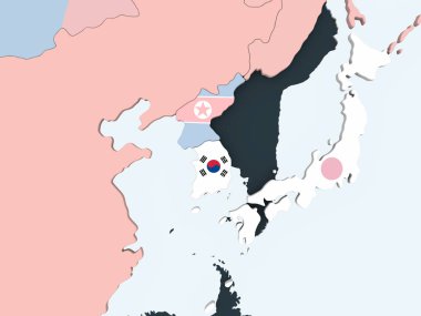 Güney Kore katıştırılmış bayrak ile parlak siyasi dünya üzerinde. 3D çizim.