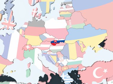 Slovakya katıştırılmış bayrak ile parlak siyasi dünya üzerinde. 3D çizim.