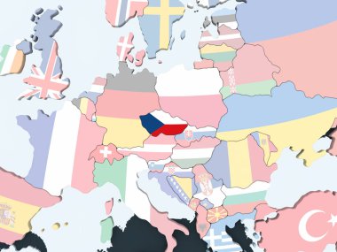 Çek Cumhuriyeti katıştırılmış bayrak ile parlak siyasi dünya üzerinde. 3D çizim.