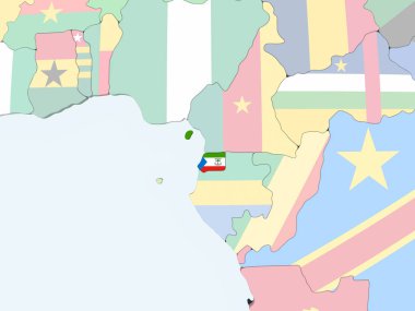 Ekvator Ginesi katıştırılmış bayrak ile parlak siyasi dünya üzerinde. 3D çizim.