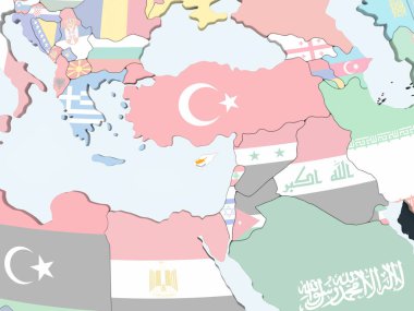 Kıbrıs katıştırılmış bayrak ile parlak siyasi dünya üzerinde. 3D çizim.