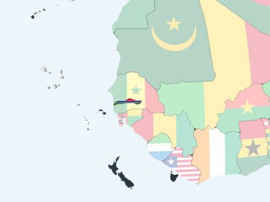 Gambiya katıştırılmış bayrak ile parlak siyasi dünya üzerinde. 3D çizim.