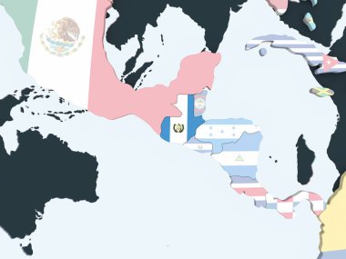 Guatemala katıştırılmış bayrak ile parlak siyasi dünya üzerinde. 3D çizim.