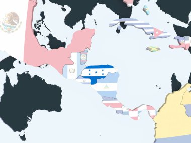 Honduras katıştırılmış bayrak ile parlak siyasi dünya üzerinde. 3D çizim.