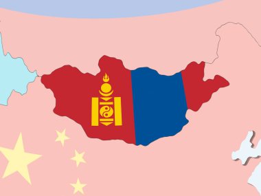 Moğolistan katıştırılmış bayrak ile parlak siyasi dünya üzerinde. 3D çizim.