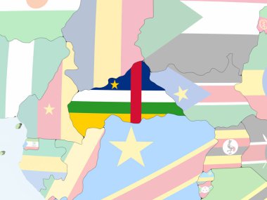 Orta Afrika katıştırılmış bayrak ile parlak siyasi dünya üzerinde. 3D çizim.
