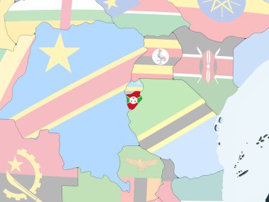 Burundi katıştırılmış bayrak ile parlak siyasi dünya üzerinde. 3D çizim.