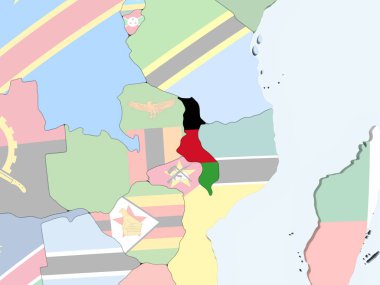Malavi katıştırılmış bayrak ile parlak siyasi dünya üzerinde. 3D çizim.