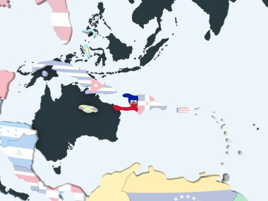 Haiti katıştırılmış bayrak ile parlak siyasi dünya üzerinde. 3D çizim.