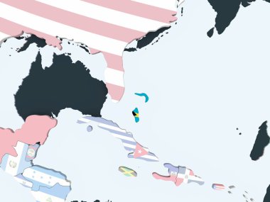 Bahamalar katıştırılmış bayrak ile parlak siyasi dünya üzerinde. 3D çizim.