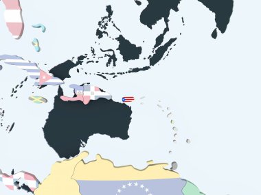 Porto Riko katıştırılmış bayrak ile parlak siyasi dünya üzerinde. 3D çizim.