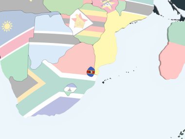 Svaziland katıştırılmış bayrak ile parlak siyasi dünya üzerinde. 3D çizim.