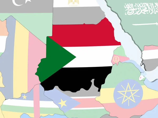 Sudan Luminoso Globo Politico Con Bandiera Incorporata Illustrazione — Foto Stock