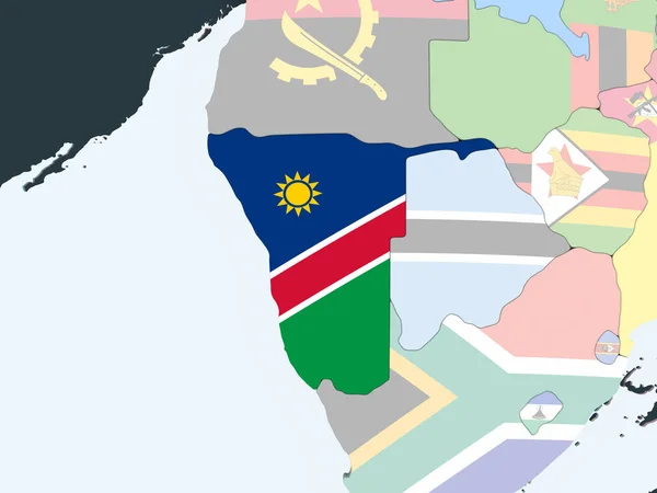 Namibia Auf Einem Hellen Politischen Globus Mit Eingebetteter Flagge Illustration — Stockfoto