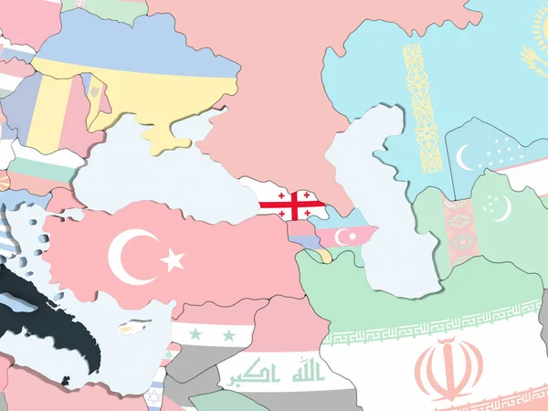 Georgia katıştırılmış bayrak ile parlak siyasi dünya üzerinde. 3D çizim.